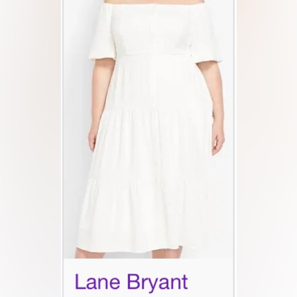 Lane Bryant White Islet Dress puff sleeve / off shoulder below knee Size 16 NWT